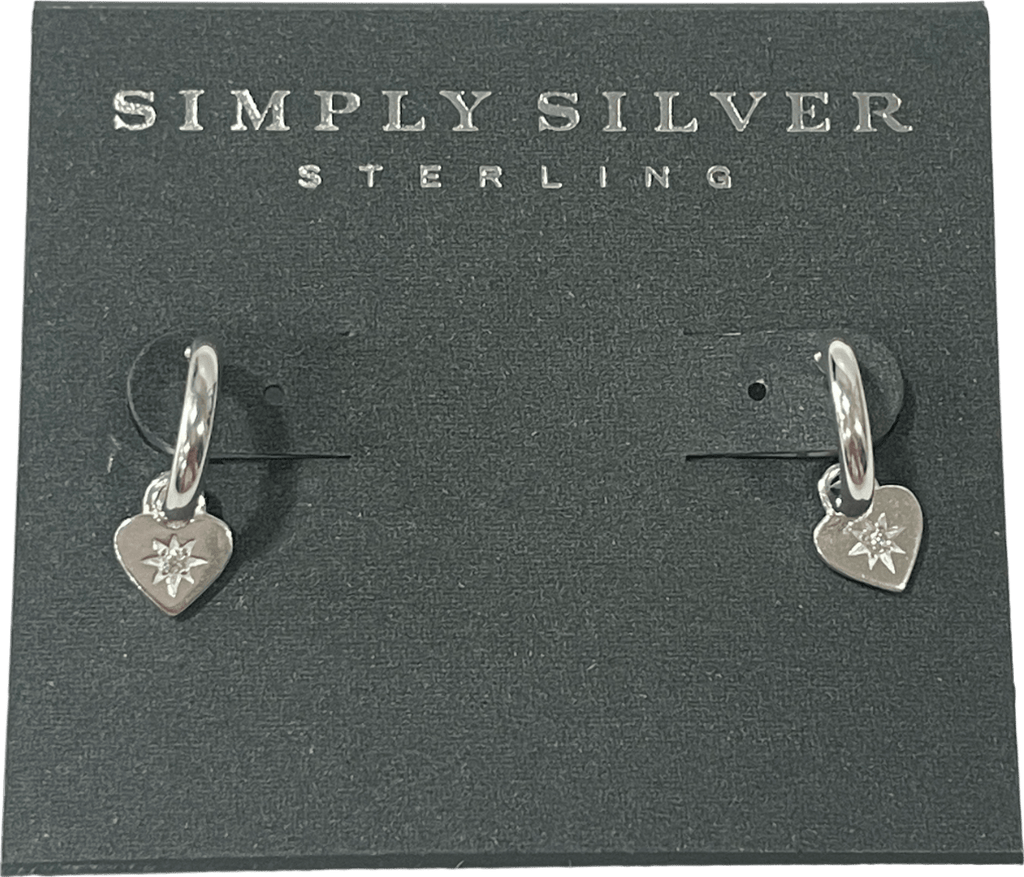 SIMPLY SILVER 925 Sterling Silver Polished Heart Charm Hoop Earrings - Reliked