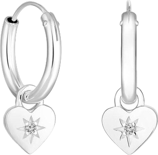 SIMPLY SILVER 925 Sterling Silver Polished Heart Charm Hoop Earrings - Reliked