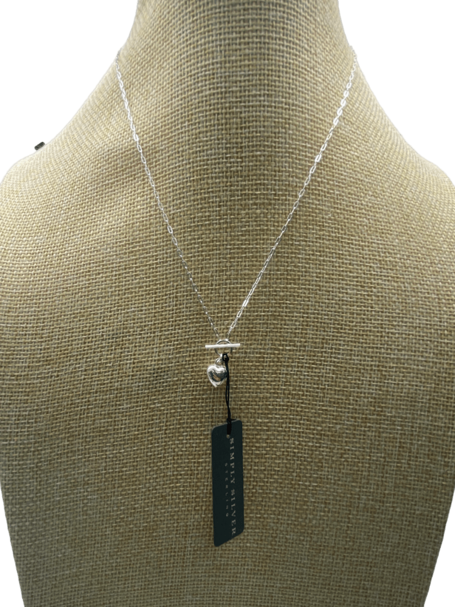 SIMPLY SILVER 925 Sterling Silver Puff Heart T Bar Necklace One Size - Reliked