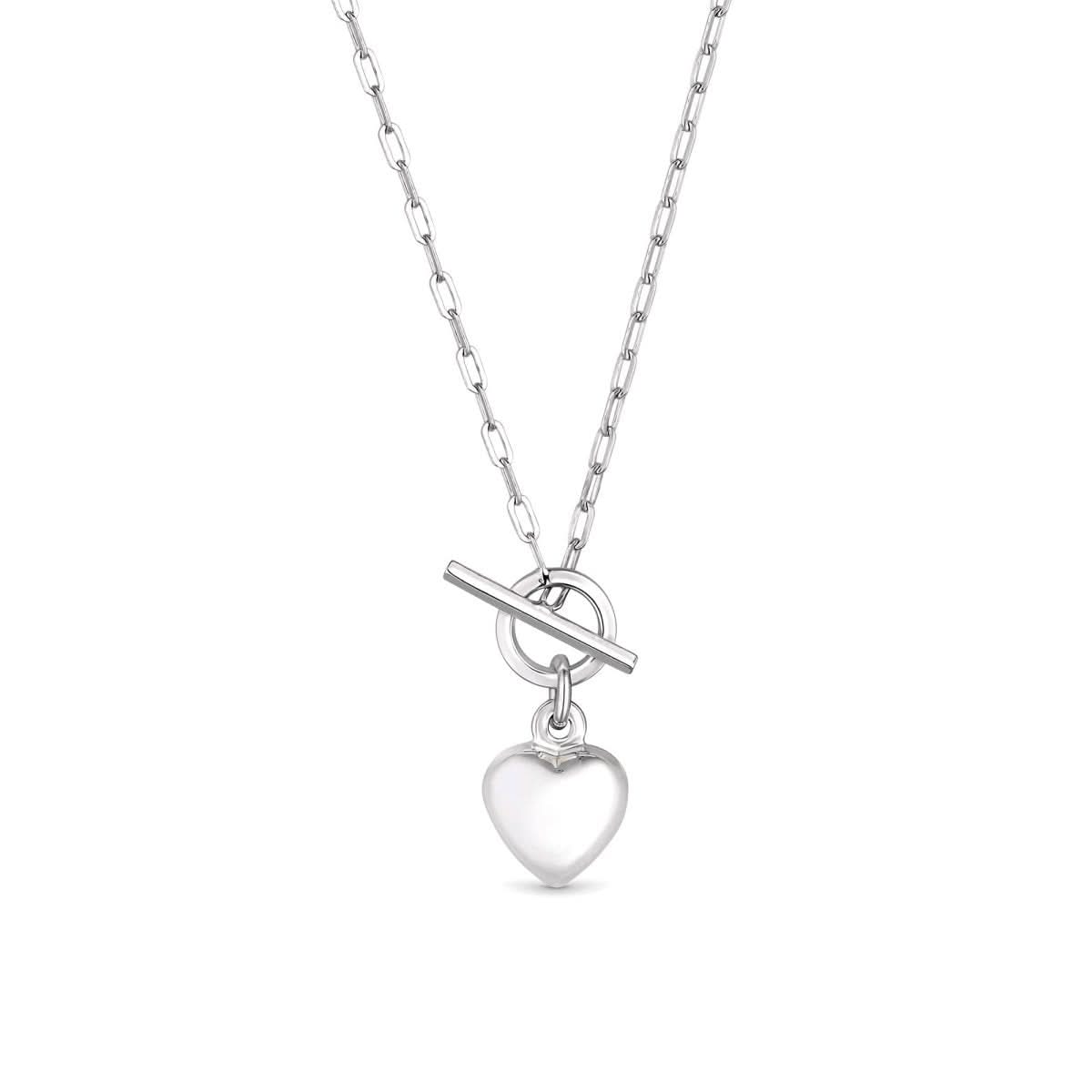 SIMPLY SILVER 925 Sterling Silver Puff Heart T Bar Necklace One Size - Reliked