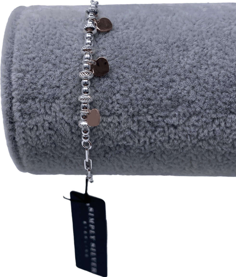 SIMPLY SILVER 925 Sterling Silver Two Tone Heart Charm Toggle Bracelet One Size - Reliked