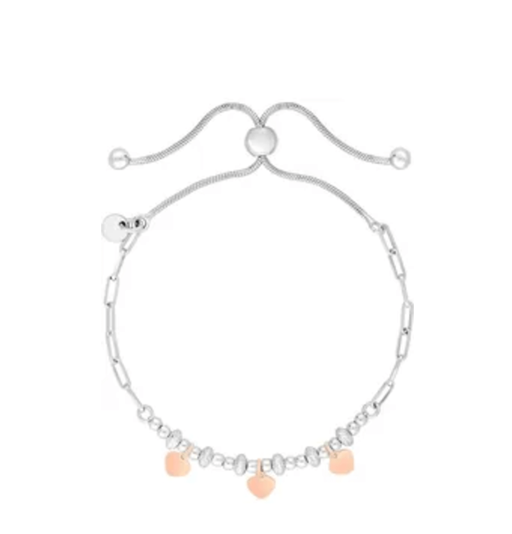 SIMPLY SILVER 925 Sterling Silver Two Tone Heart Charm Toggle Bracelet One Size - Reliked