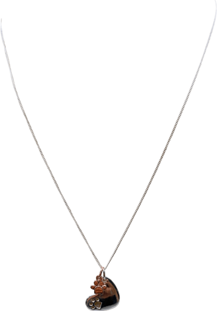SIMPLY SILVER 925 Sterling Silver Two Tone Heart Paw Pendant Necklace - Reliked