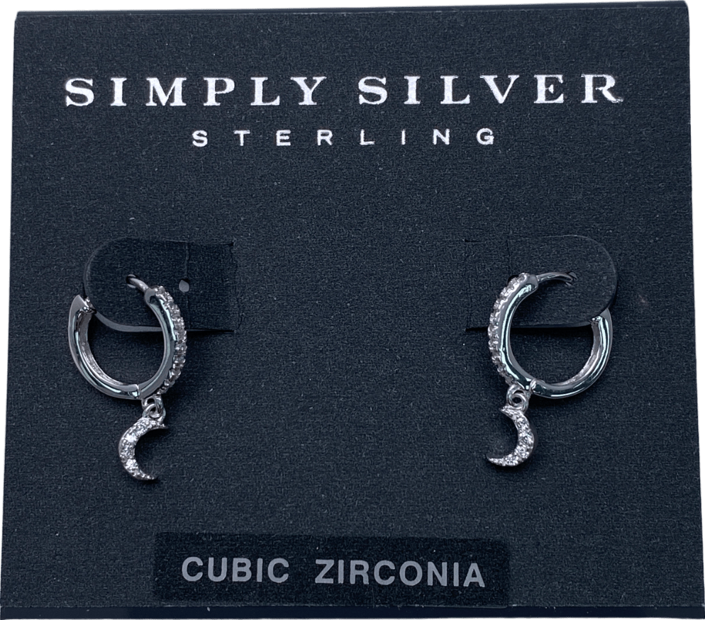 SIMPLY SILVER 925 Sterling SilverCubic Zirconia Mini Crescent Moon Hoop Earrings - Reliked