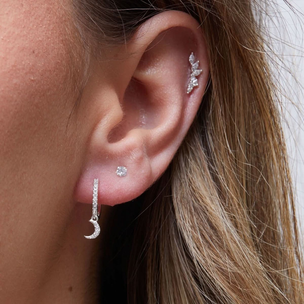 SIMPLY SILVER 925 Sterling SilverCubic Zirconia Mini Crescent Moon Hoop Earrings - Reliked