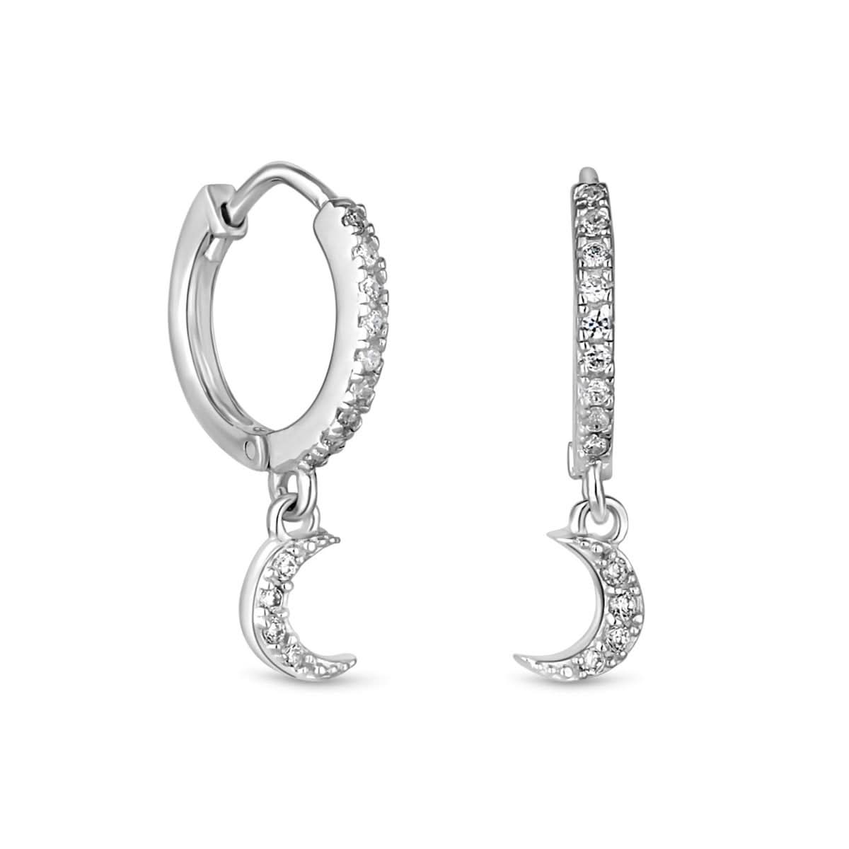 SIMPLY SILVER 925 Sterling SilverCubic Zirconia Mini Crescent Moon Hoop Earrings - Reliked