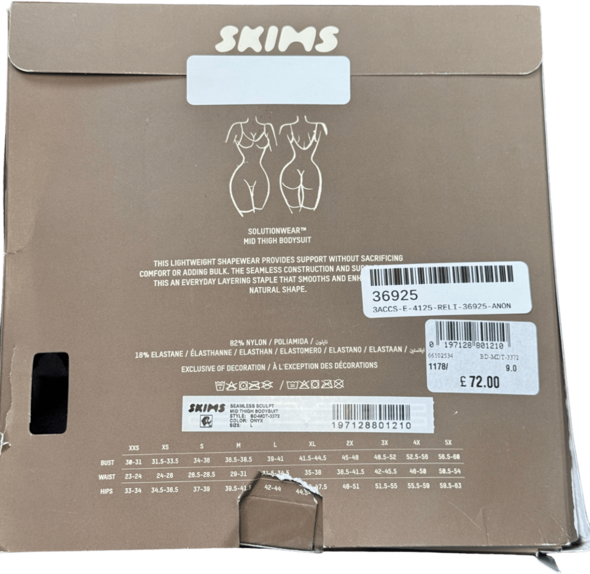 SKIMS Black Seamless Sculpt Mid - thigh Bodysuit Uk 16 - 18 UK L - Reliked