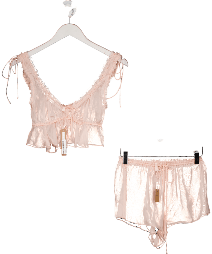 SKIMS Pink 2 - piece 100% Silk Chiffon Babydoll And Short Set UK XXS - Reliked