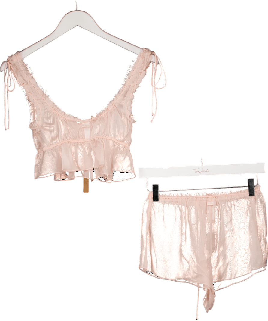SKIMS Pink 2 - piece 100% Silk Chiffon Babydoll And Short Set UK XXS - Reliked