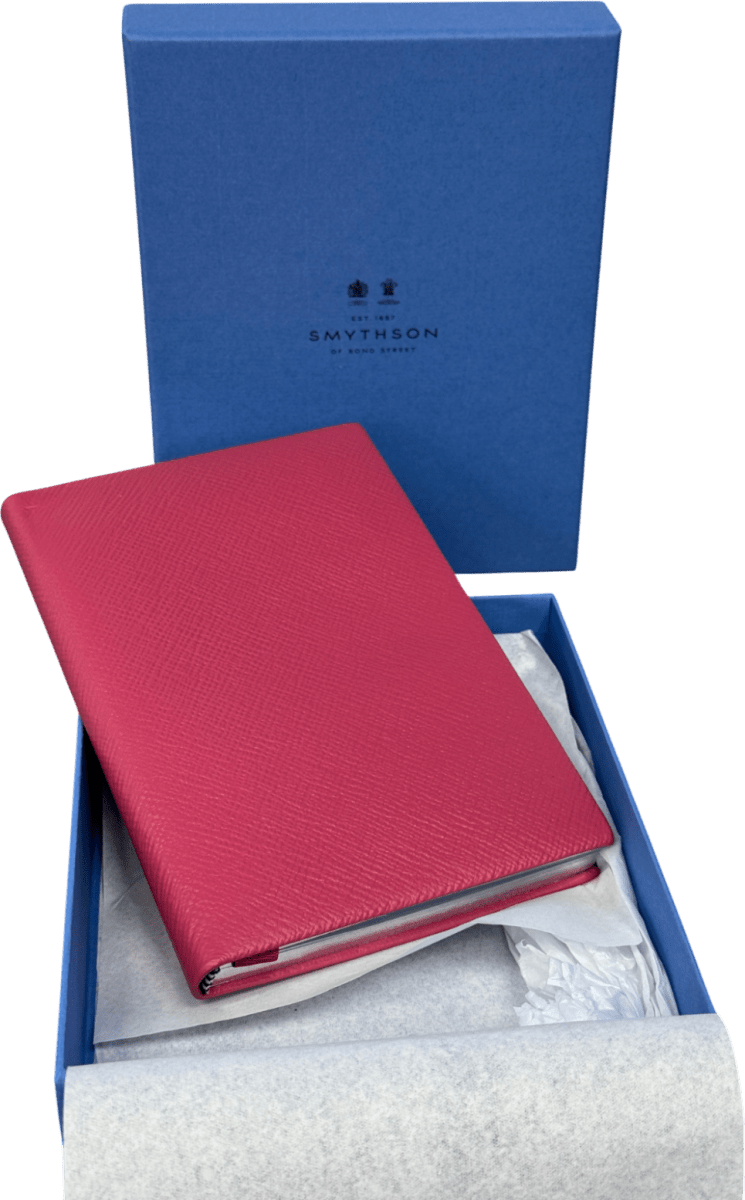 Smythson of Bond Street Raspberry Luxury Leather Notebook In Gift Box - Reliked