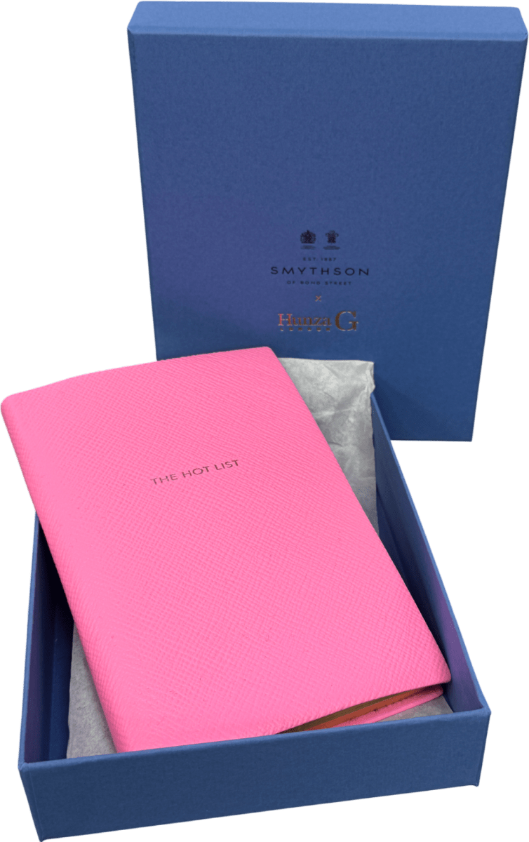 Smythson X Hunza G Bubblegum Pink Leather "the Hot List" Chelsea Notebook In Gift Box - Reliked