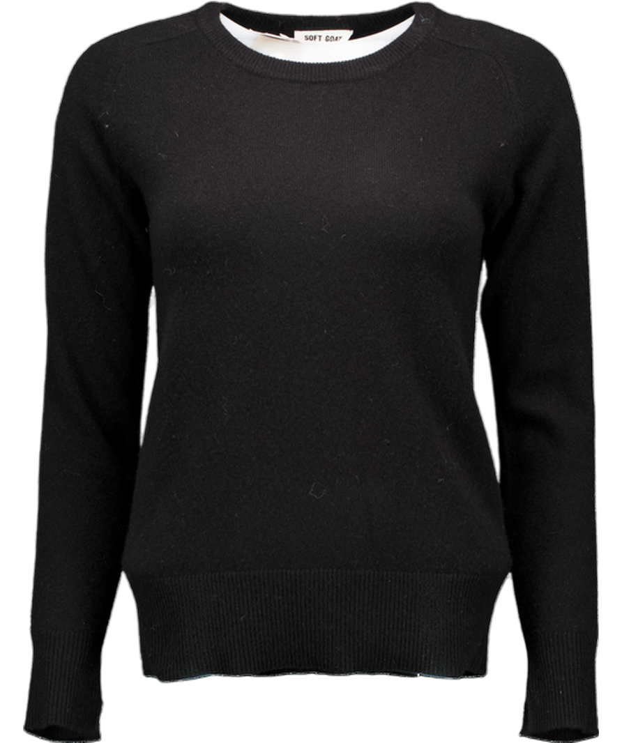 SOFT GOAT Black Classic 100% Cashmere Crew Neck Jumper UK XS - Reliked