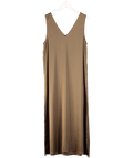 SOLAQUA Brown 100% Italian Silk Midi Tunic Dress With Side Slits Sz2 UK 10 - Reliked