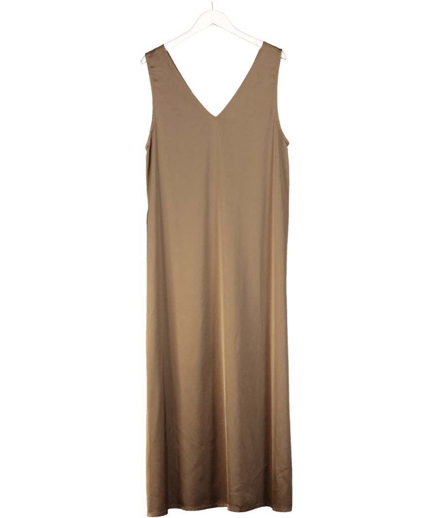 SOLAQUA Brown 100% Italian Silk Midi Tunic Dress With Side Slits Sz2 UK 10 - Reliked