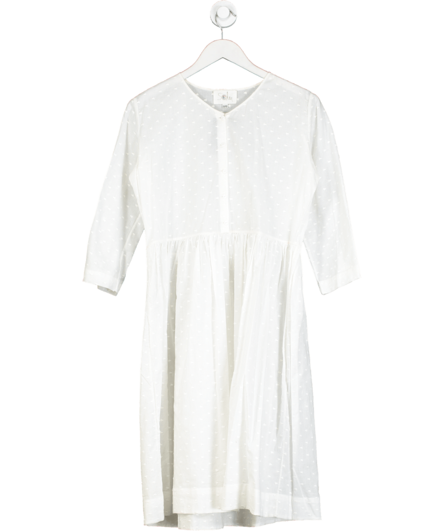 Soler London White Cotton Embroidered Spot Midi Dress One Size - Reliked