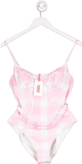 Solid & Striped Pink & White Check The Spencer Belted Onepiece Swimsuit UK M - Reliked