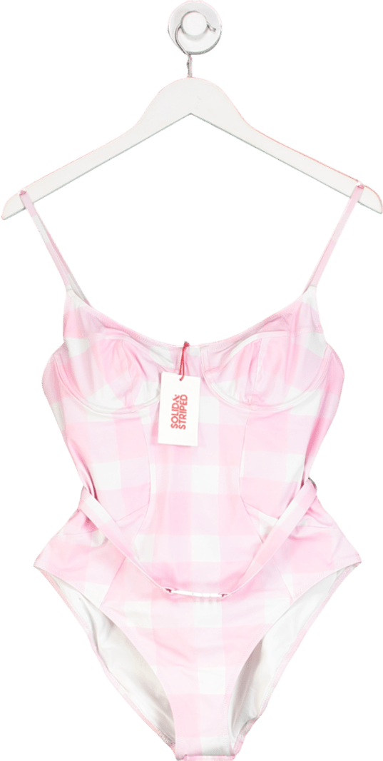 Solid & Striped Pink & White Check The Spencer Belted Onepiece Swimsuit UK M - Reliked