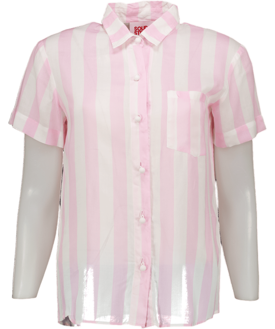 Solid & Striped Pink / White Striped Short Sleeve Shirt UK S - Reliked