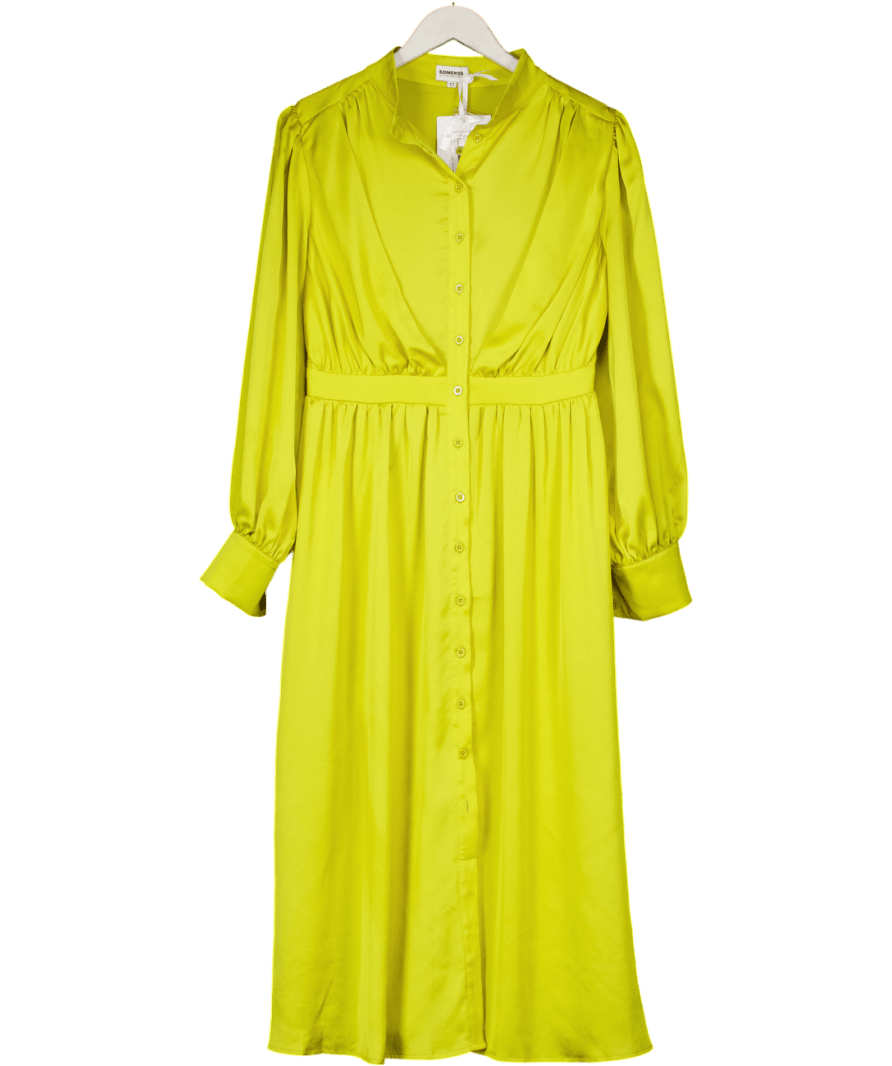 Somerset by Alice Temperley Green Button Front Satin Midi Dress UK 12 - Reliked