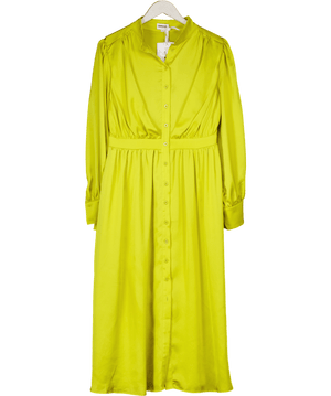 Somerset by Alice Temperley Chartreuse Satin Button Front Shirt Dress UK 14