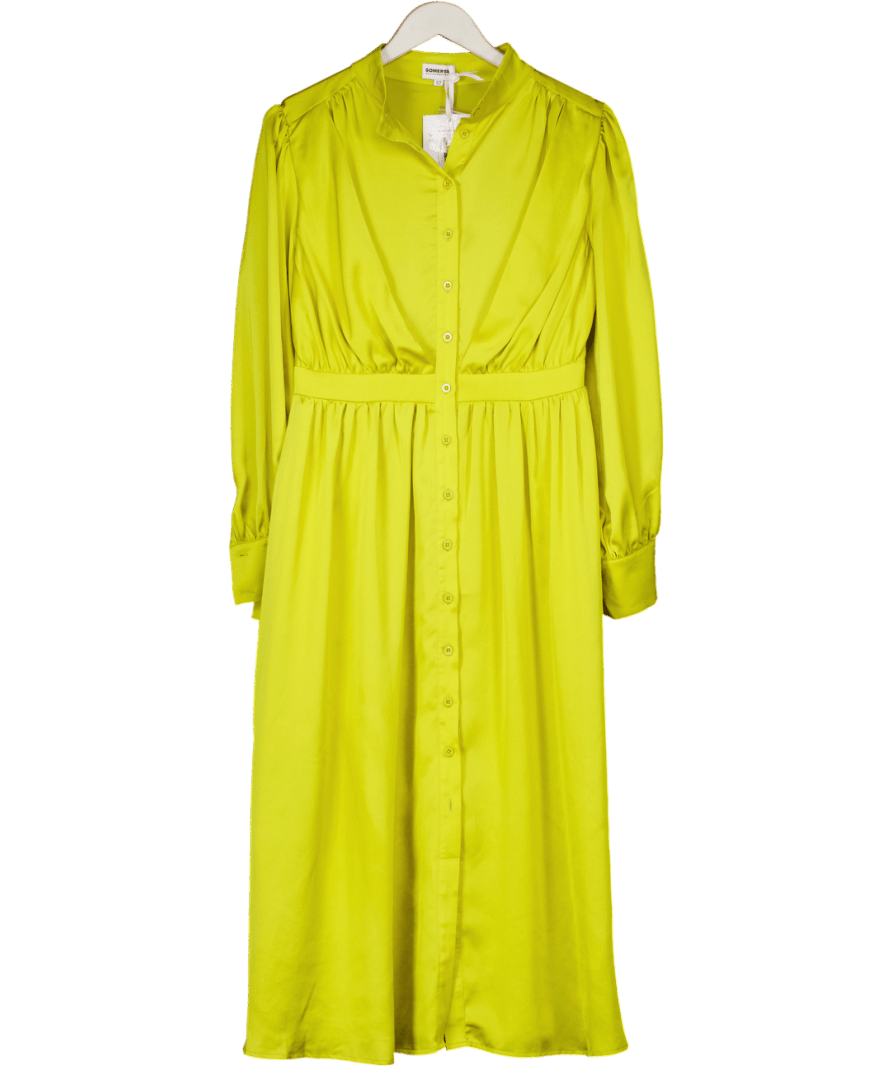Somerset by Alice Temperley Green Satin Button Front Shirt Dress UK 14 - Reliked
