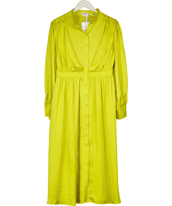 Somerset by Alice Temperley Chartreuse Satin Button Front Shirt Dress UK 14