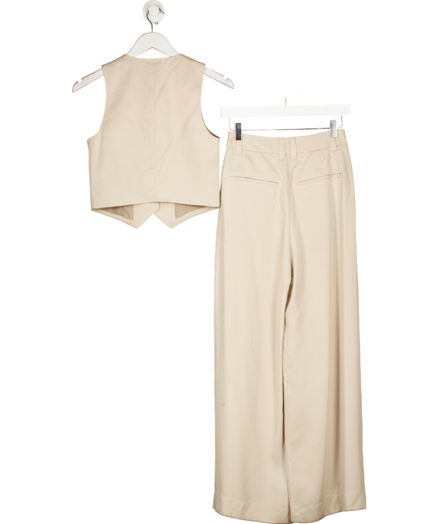 Something Navy 2 - piece Beige Waistcoat Top And Wide Leg Trouser Set UK XS/S - Reliked