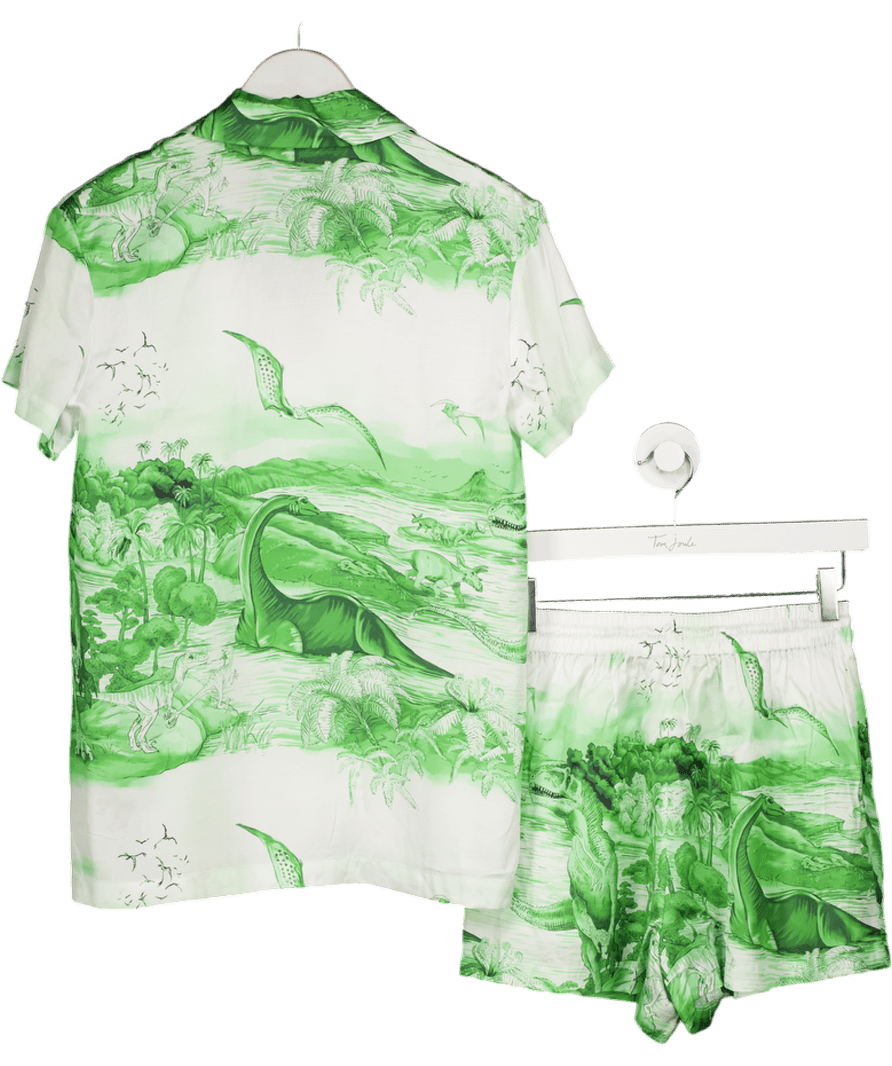 Song of Style White / Green Toile De Jouy Print Satin Shortie Two - piece Set UK XXS - Reliked