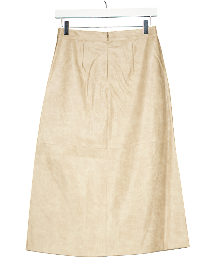 SOSANDAR Beige Ecru Croc Embossed Faux Leather A - line Skirt UK 8 - Reliked