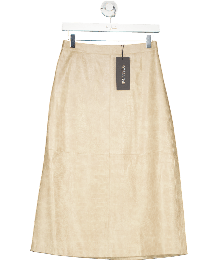 SOSANDAR Beige Ecru Croc Embossed Faux Leather A - line Skirt UK 8 - Reliked