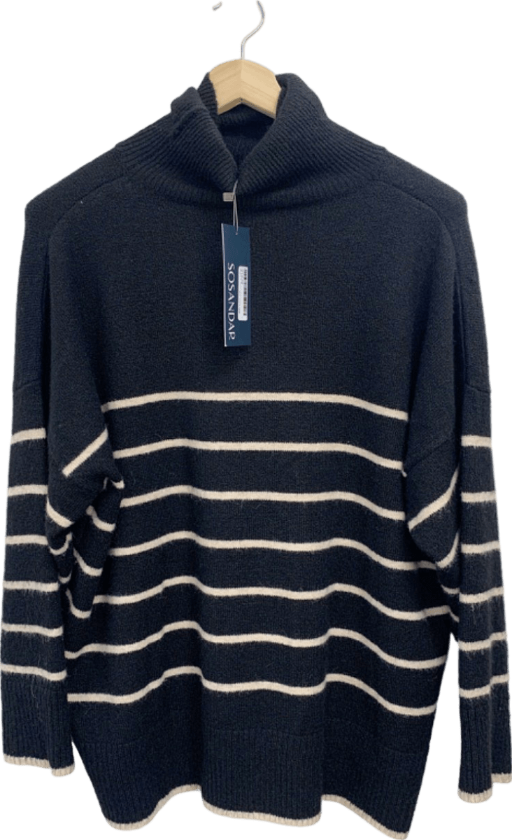 Sosandar Black Cream Stripe Roll Neck Jumper UK XL - Reliked