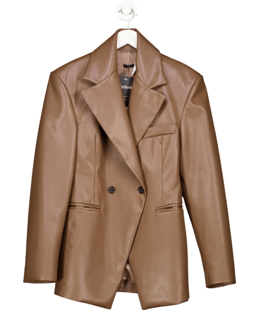 Source Unknown Brown Faux Leather Double Breatsed Fitted Blazer UK XS/S - Reliked