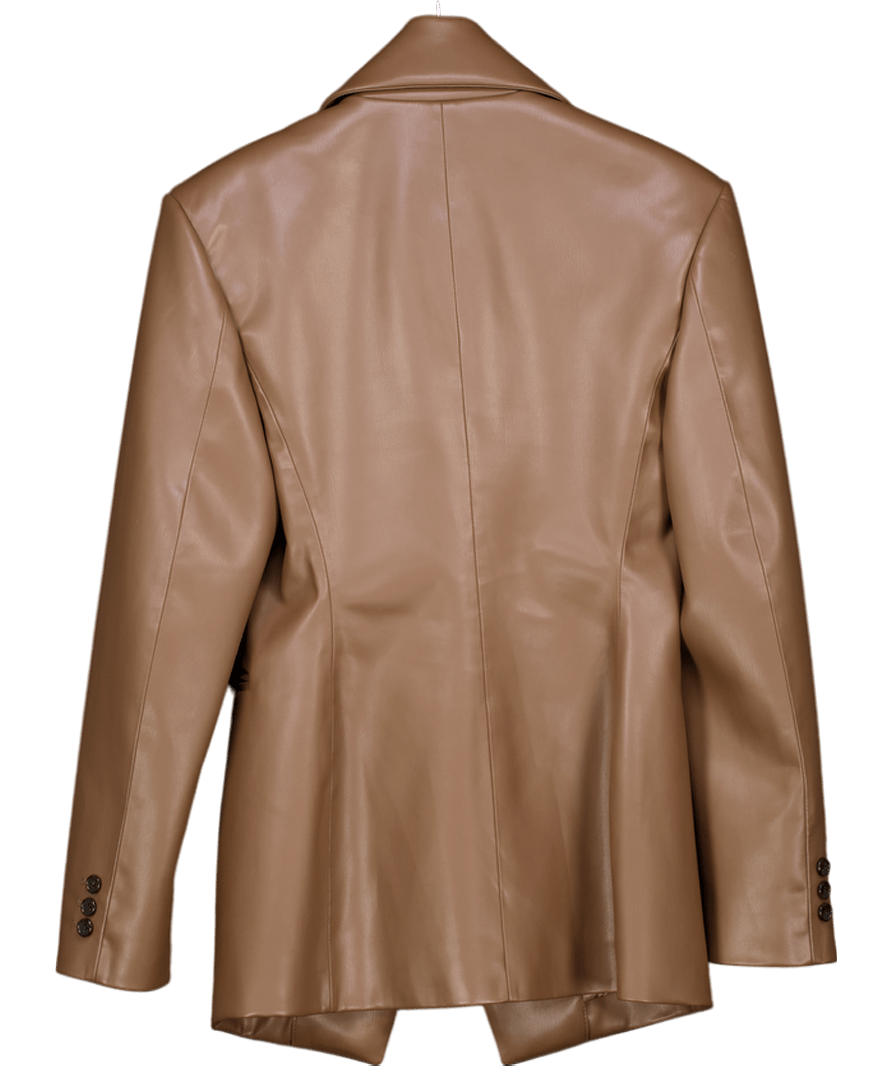 Source Unknown Brown Faux Leather Double Breatsed Fitted Blazer UK XS/S - Reliked