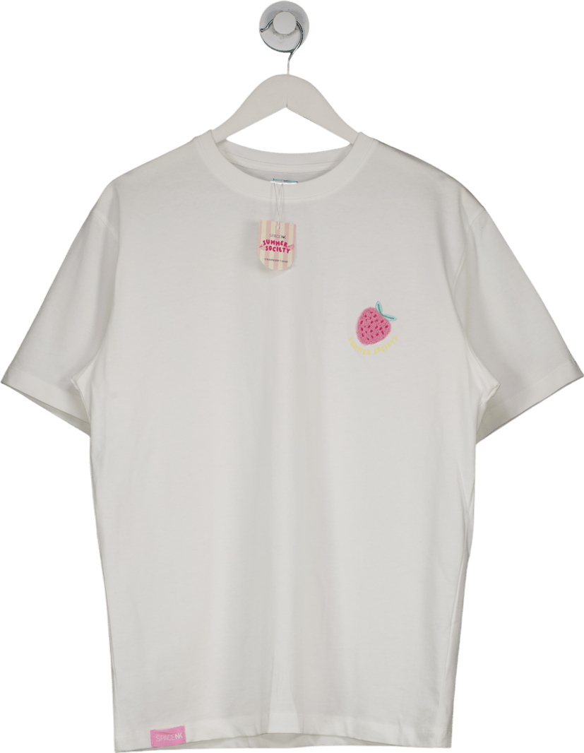 Space NK Ivory White Summer Society Strawberry T-shirt UK M - Reliked
