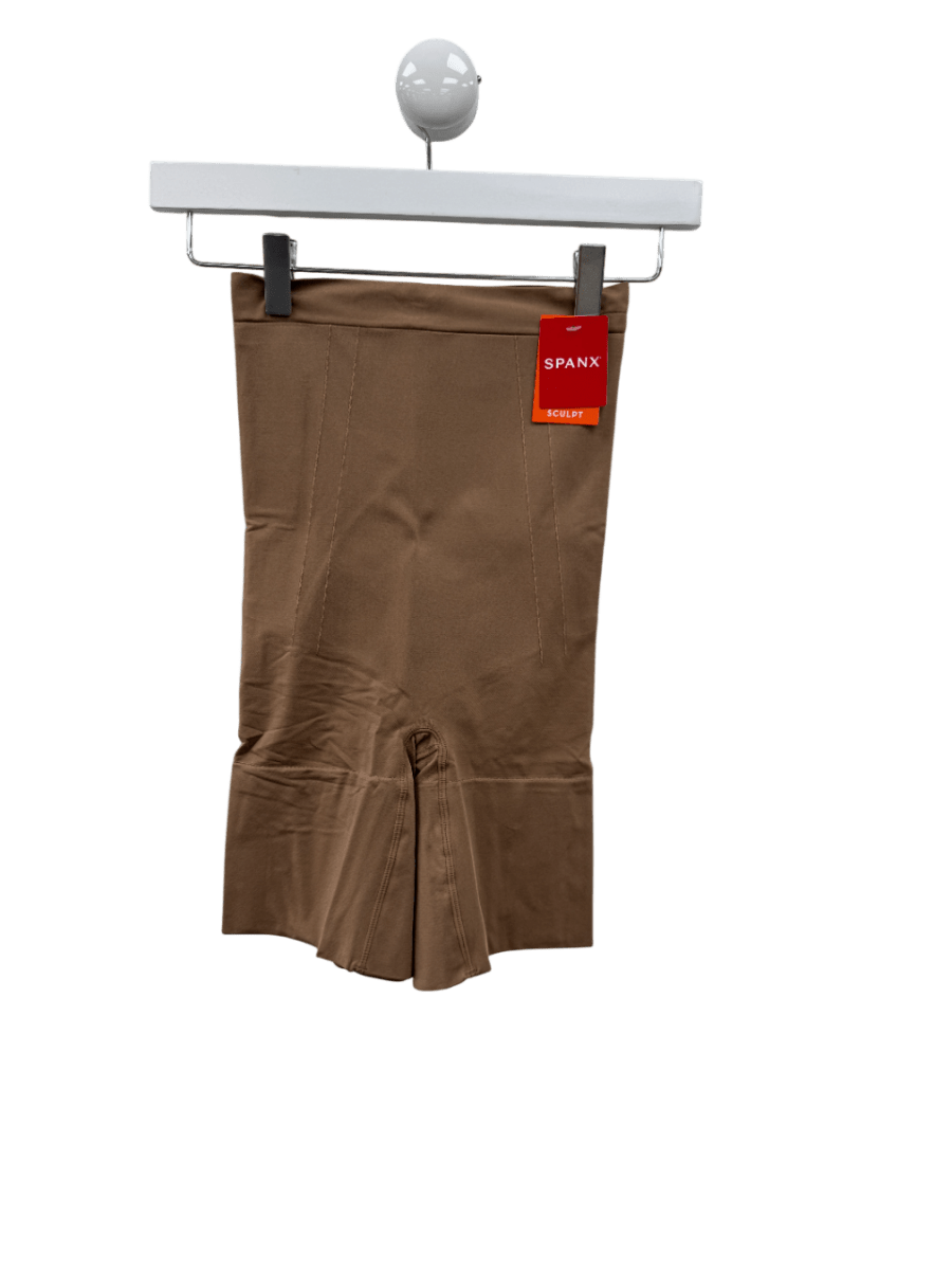 Spanx Brown Spanxsculpt Oncore High - waisted Mid - thigh Short Cafe Au Lait UK S - Reliked