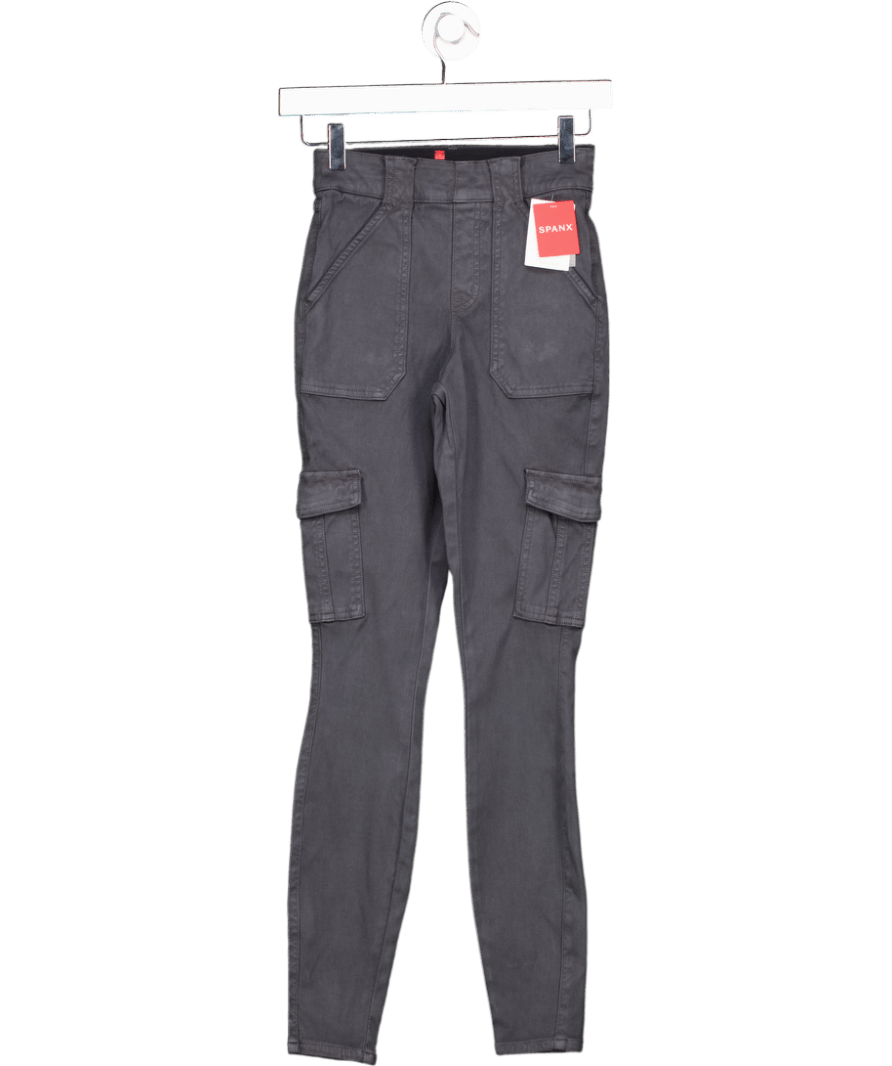 SPANX Grey Washed Black Body Shaping Twill Tapered Cargo Pants UK XS - Reliked