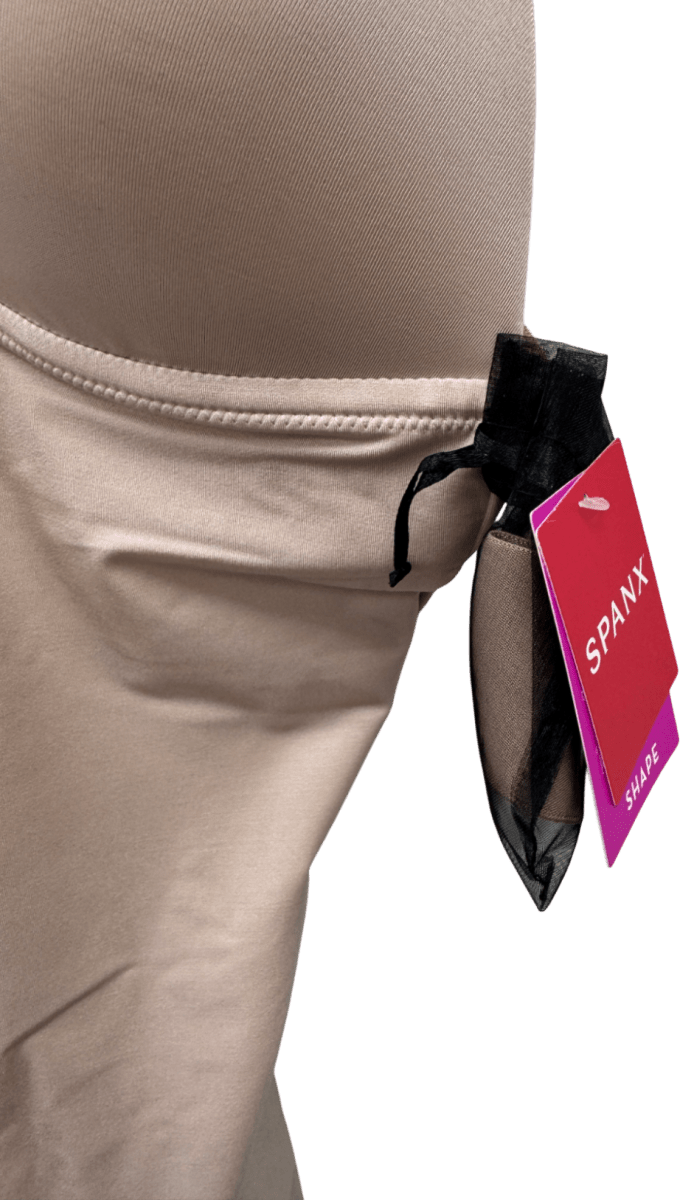 Spanx Spanxshape Suit Your Fancy Plunge Low - back Mid - thigh Bodysuit - Champagne Beige UK S - Reliked