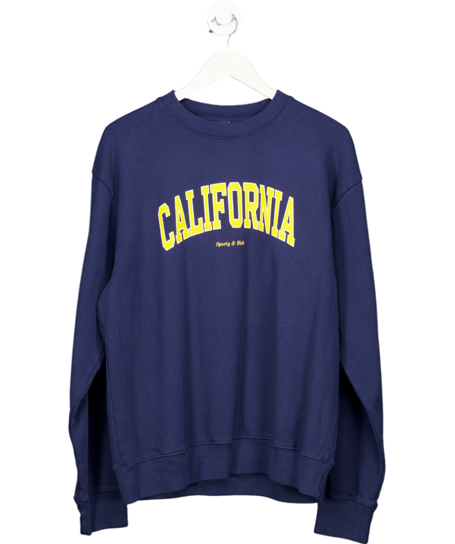 Sporty & Rich California Crewneck Navy Blue Gold/white UK M - Reliked