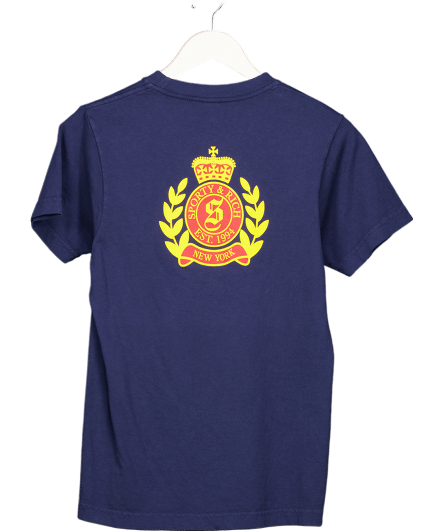 Sporty & Rich Navy Blue NY Crest T-shirt UK XS - Reliked