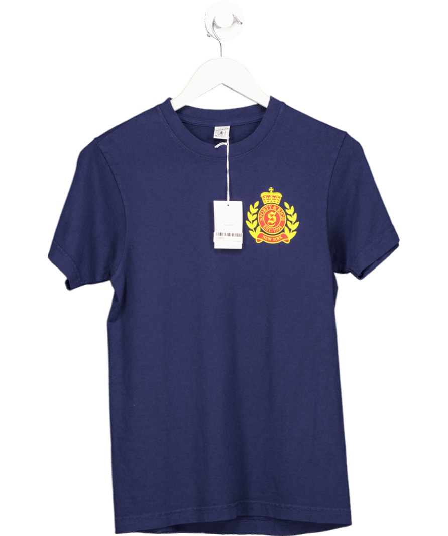 Sporty & Rich Navy Blue NY Crest T-shirt UK XS - Reliked