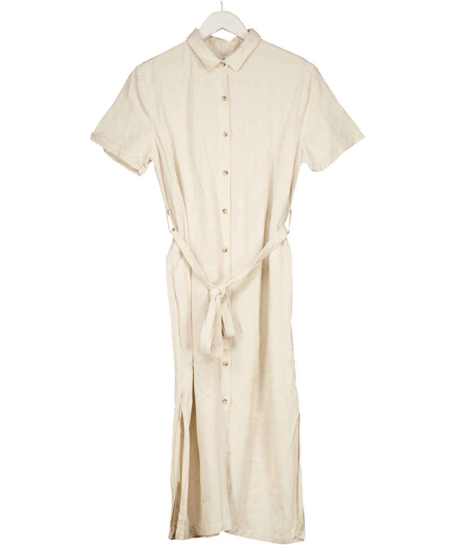 ST AGNI Beige Linen Blend Shirt Midi Dress UK M - Reliked