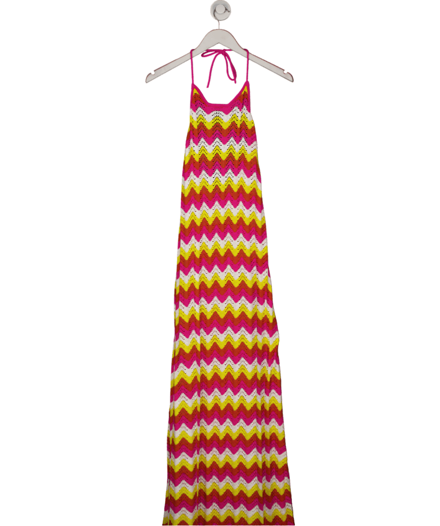 St Bert's Multicoloured Crochet Halterneck Abstract Maxi Dress UK M - Reliked
