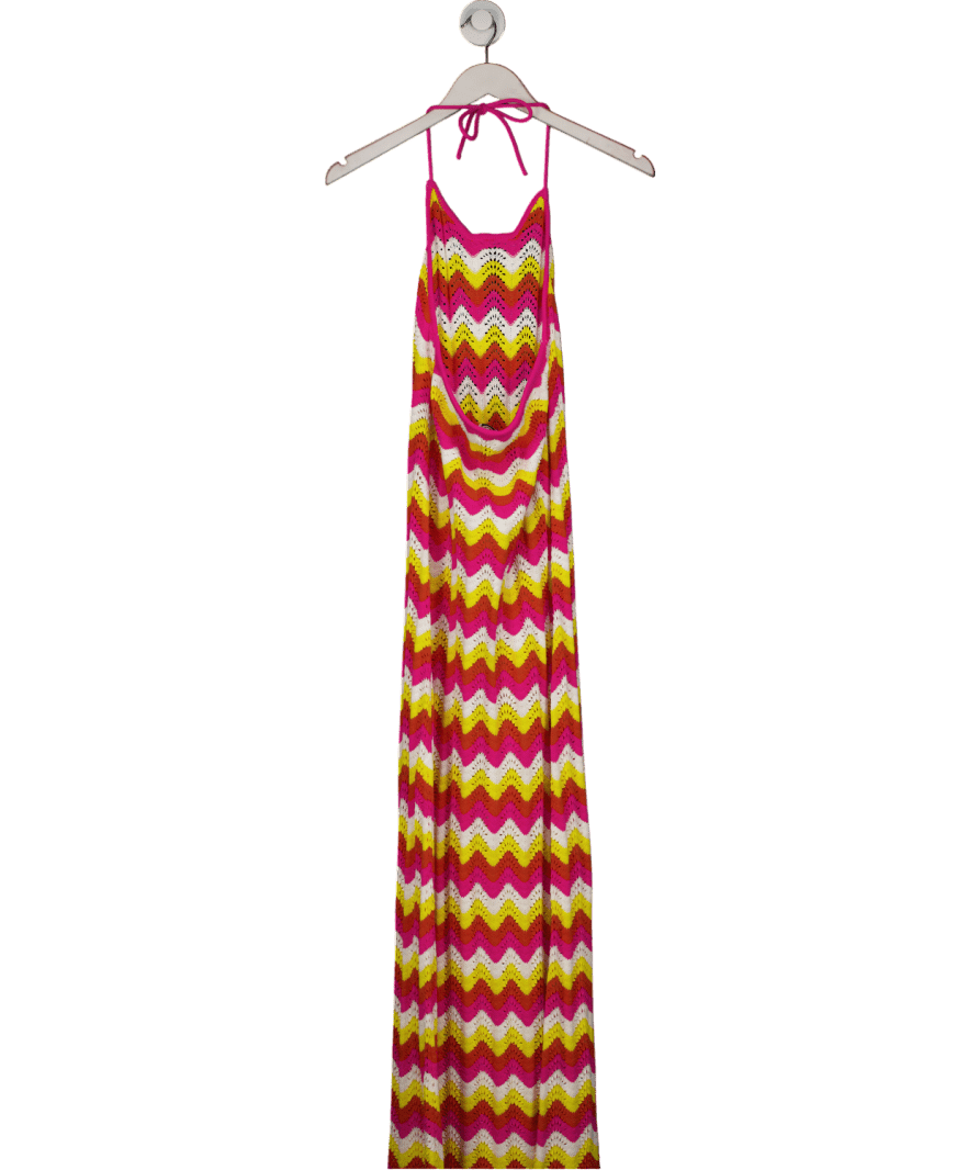 St Bert's Multicoloured Crochet Halterneck Abstract Maxi Dress UK M - Reliked