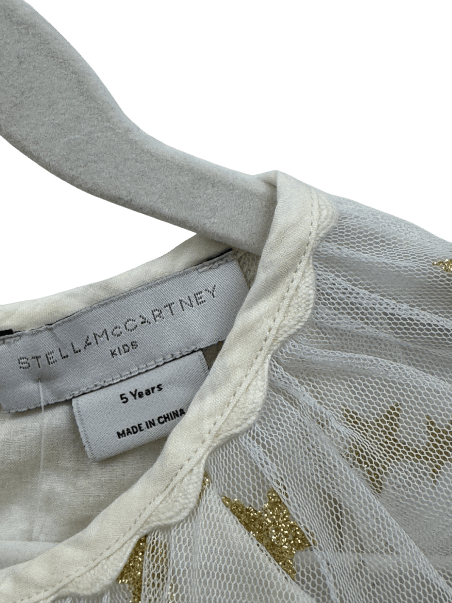 Stella McCartney Kids Cream / Gold Long Sleeve Gold Stars Tulle Dress 5 Years - Reliked