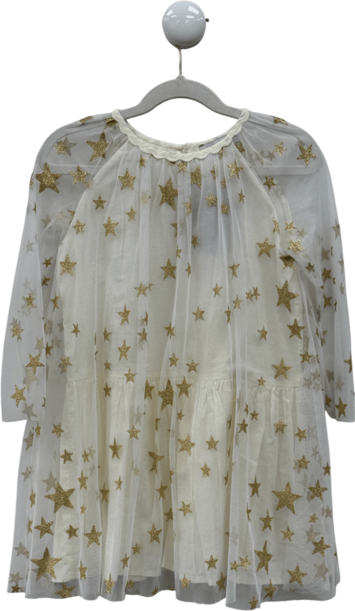 Stella McCartney Kids Cream / Gold Long Sleeve Gold Stars Tulle Dress 5 Years - Reliked