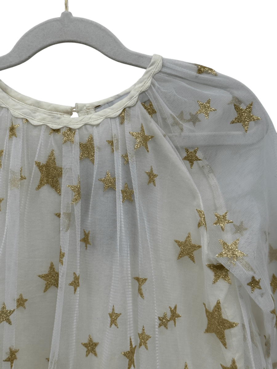 Stella McCartney Kids Cream / Gold Long Sleeve Gold Stars Tulle Dress 5 Years - Reliked