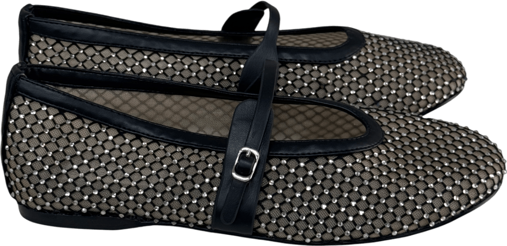 STEVE MADDEN Rejoice Eyelet Embellished Ballet Flats Black UK 7 EU 40 👠 - Reliked