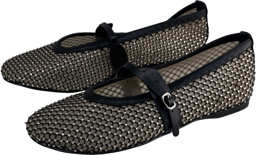 STEVE MADDEN Rejoice Eyelet Embellished Ballet Flats Black UK 7 EU 40 👠 - Reliked