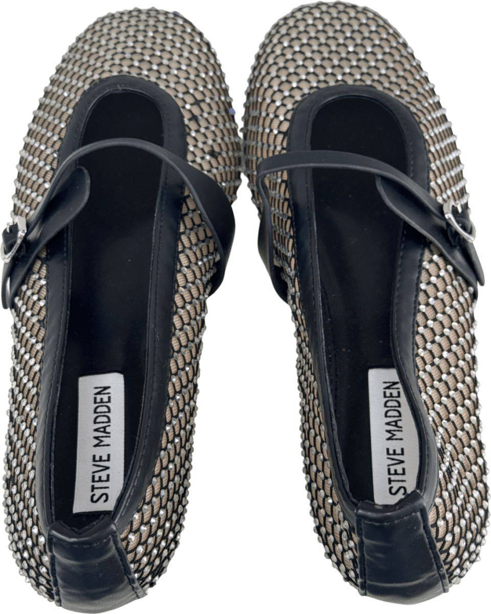 STEVE MADDEN Rejoice Eyelet Embellished Ballet Flats Black UK 7 EU 40 👠 - Reliked