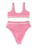 Stone Fox Swim 2 - piece Pink / White High Waisted Bikini Set - Top Uk M / Bottoms UK S - Reliked